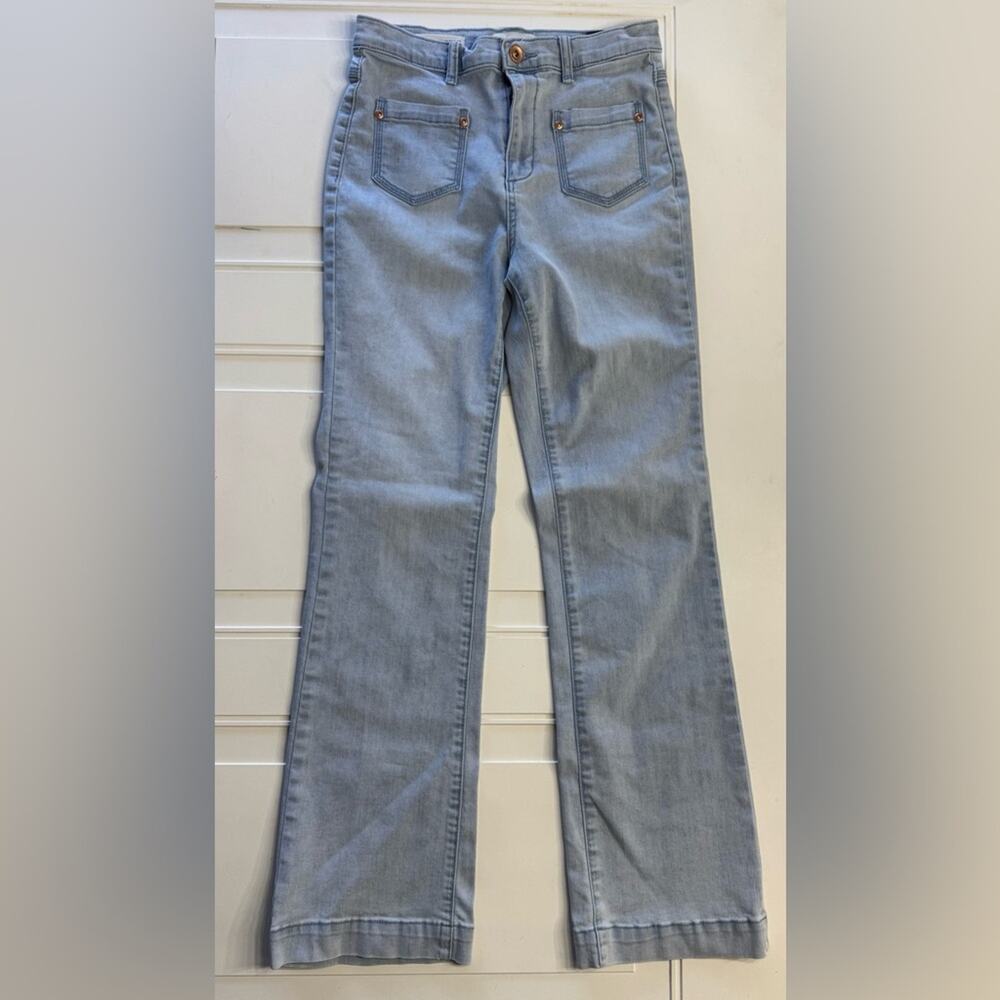 Tribal Jeans Brooke High Rise Micro Flare Size 4 Women Pocket Light Wash Denim